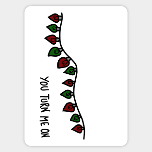 you turn me on Christmas lights funny inappropriate cards Sticker